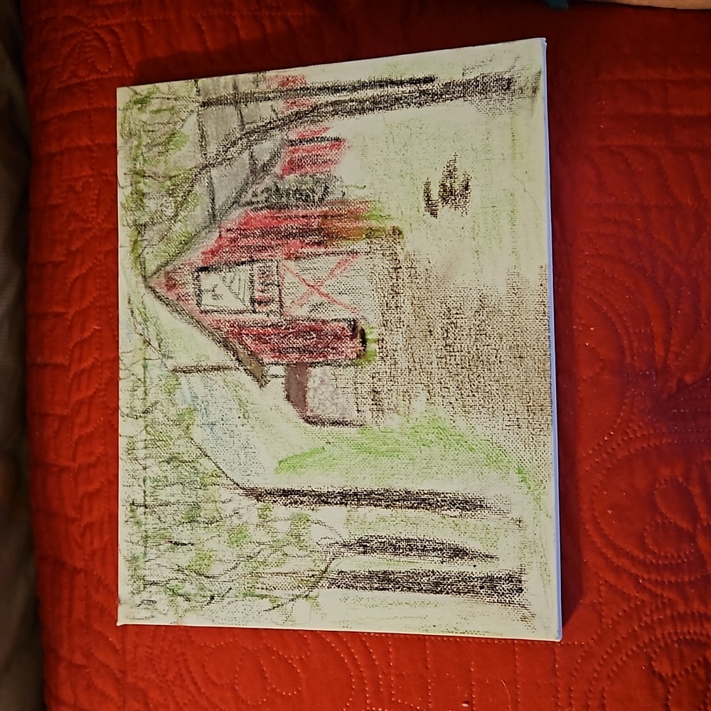 From mom's closet This is a chalk drawing on canvas that she did.